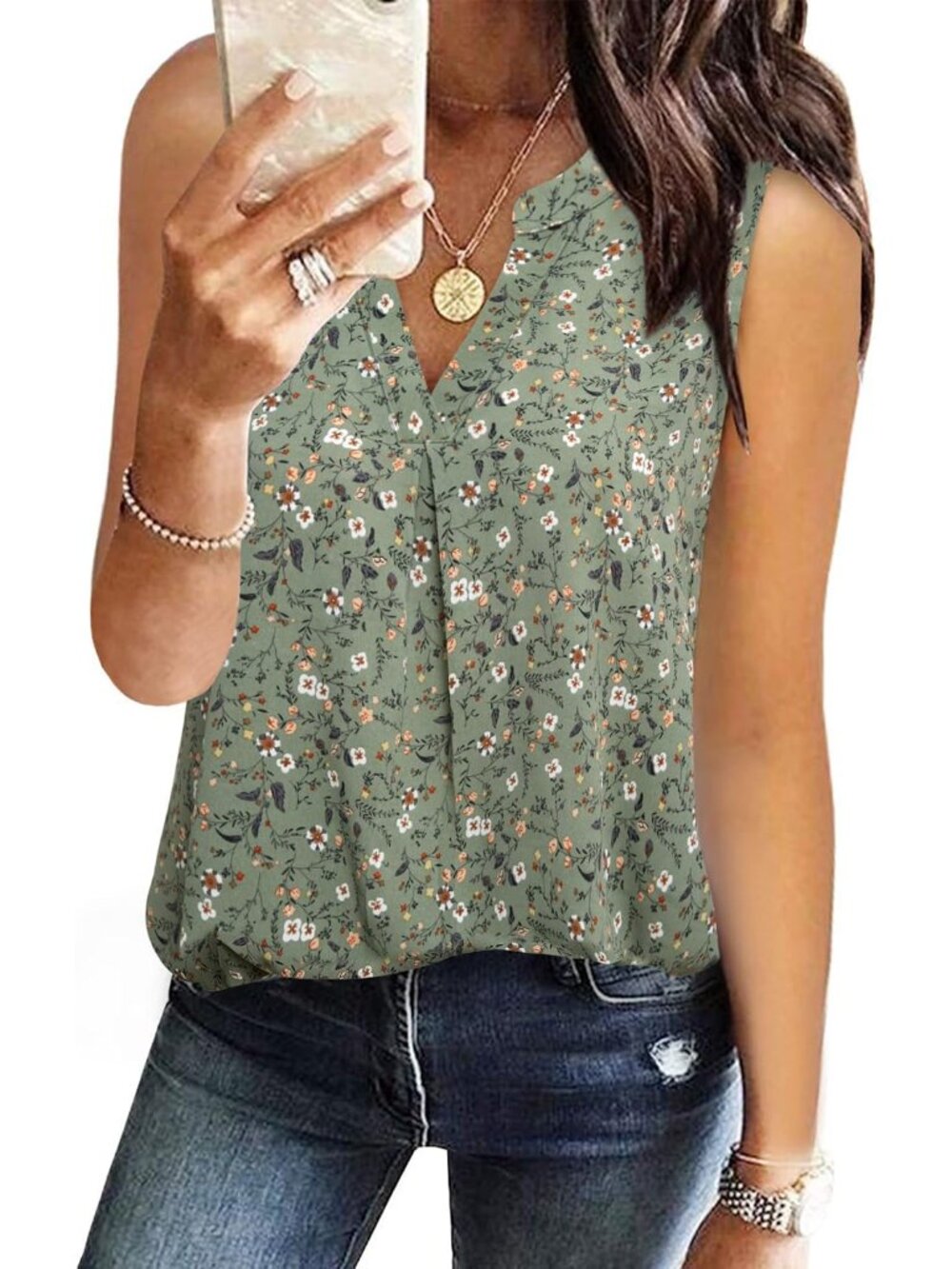 Women's Summer Tank Blouse Casual V Neck Sleeveless Tunic Top Shirt - Picture 3 of 5